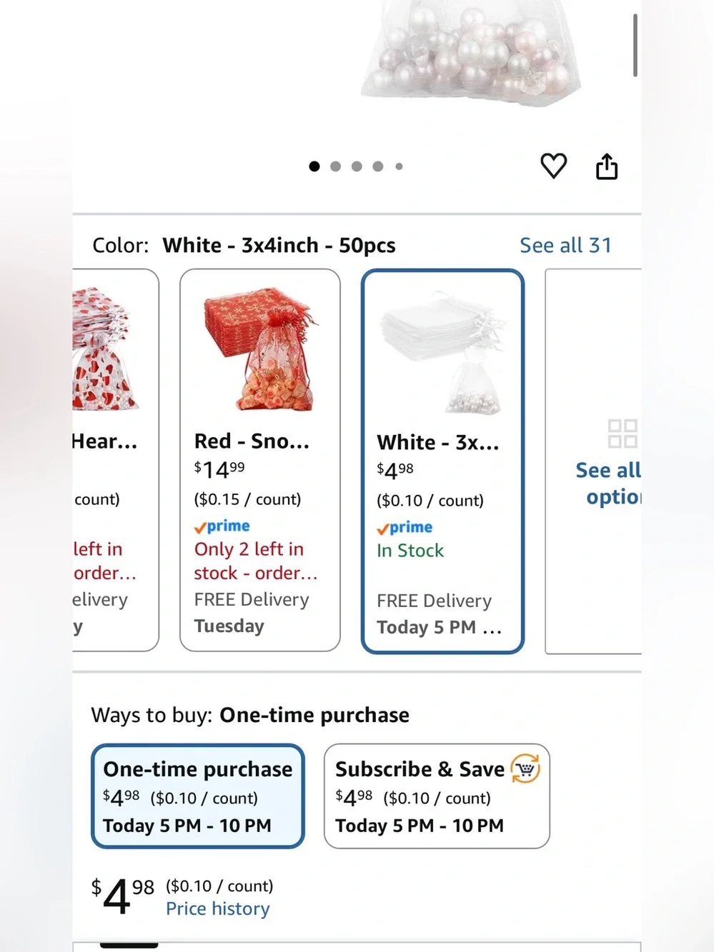 White Organza Drawstring Favor Bags - Set of 50 Sheer Pouches